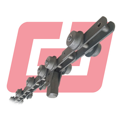 Chaine au pas de 100 mm a taquets et galets deportes